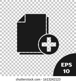 Black Add new file icon isolated on transparent background. Copy document icon.  Vector Illustration