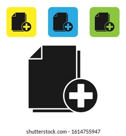 Black Add new file icon isolated on white background. Copy document icon. Set icons colorful square buttons. Vector Illustration
