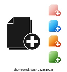 Black Add new file icon isolated on white background. Copy document icon. Set icons colorful. Vector Illustration
