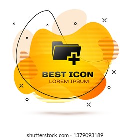 Black Add new folder icon isolated on white background. New folder file sign. Copy document icon. Add attach create folder make new plus icon. Fluid color banner. Vector Illustration