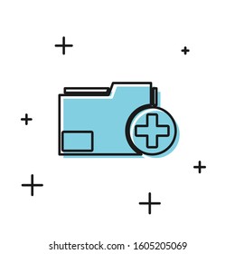 Black Add new folder icon isolated on white background. New folder file. Copy document icon. Add attach create folder make new plus.  Vector Illustration