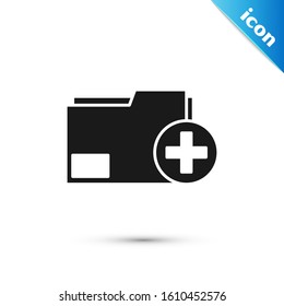 Black Add new folder icon isolated on white background. New folder file. Copy document icon. Add attach create folder make new plus.  Vector Illustration