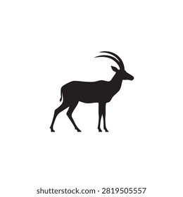 Black addax antelope silhouette is shown against a plain white background a