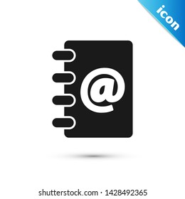 Black Address book icon isolated on white background. Notebook, address, contact, directory, phone, telephone book icon.  Vector Illustration