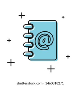 Black Address book icon isolated on white background. Notebook, address, contact, directory, phone, telephone book icon.  Vector Illustration
