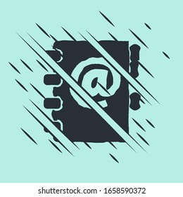 Black Address book icon isolated on green background. Notebook, address, contact, directory, phone, telephone book icon. Glitch style. Vector Illustration