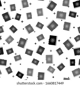 Black Address book icon isolated seamless pattern on white background. Notebook, address, contact, directory, phone, telephone book icon.  Vector Illustration