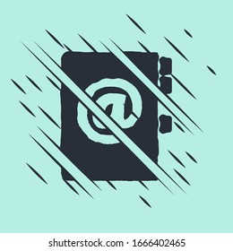 Black Address book icon isolated on green background. Notebook, address, contact, directory, phone, telephone book icon. Glitch style. Vector Illustration