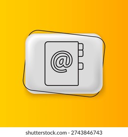 Black Address book icon isolated on yellow background. Notebook, address, contact, directory, phone, telephone book icon. Silver rectangle button. Vector