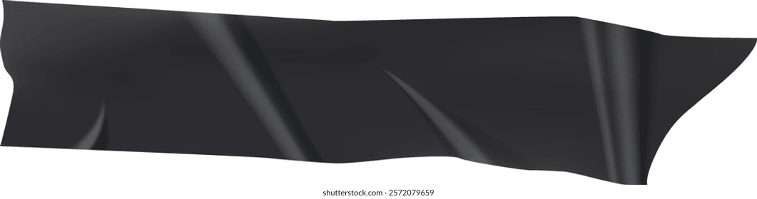 Black adhesive tape with wrinkles floating gracefully against a stark white background, evoking a sense of mystery and intrigue while inviting curiosity and contemplation