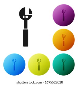 Schwarz-einstellbare Schlüssel-Symbol einzeln auf weißem Hintergrund. Symbole in den Farbkreisknöpfen einstellen. Vektorillustration-Illustration