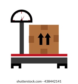 black adn red balance with a big brown box and black arrows over isolated background,vector illustration 