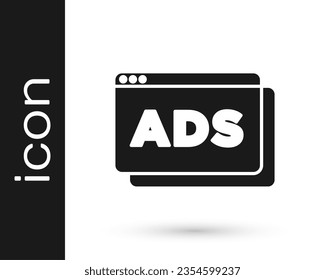 Black Advertising icon isolated on white background. Concept of marketing and promotion process. Responsive ads. Social media advertising.  Vector