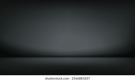 Black Aesthetic Minimalist Empty Photo Studio Room. Abstract Gradient Background 3d Blank Scene. Vector Illustration EPS10