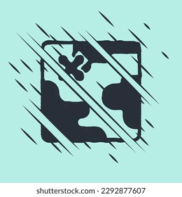 Black Africa safari map icon isolated on green background. Glitch style. Vector