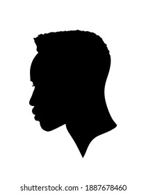 Black African Afro American male portrait face vector silhouette of a hairstyle with curly hair. Stencil drawing of a human man head profile isolated on white .Vinyl wall sticker decal .Print. Cameo.