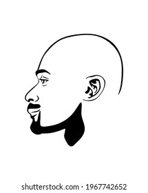 Black African Afro American male portrait face vector silhouette of a bald hairstyle without curly hair.Drawing of a man human head profile with beard isolated on white.Vinyl wall sticker decal.