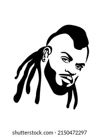 Black african american afro male face portrait vector silhouette with Mohawk dreadlocks curls hair style,beard.Brutal bearded man head stencil.Vinyl wall sticker decal.Barber shop Cricut. Haircut. DIY