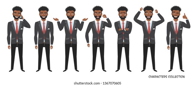 black african american business man. Set of emotions