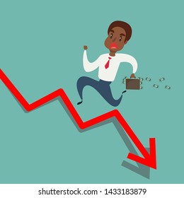 black african american businessman runs up the red arrow. Stock flat vector illustration.