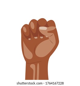 Black african american hand clenched fist isolated on white background. The concept of anti-racism, black lives matter. Stock vector illustration.