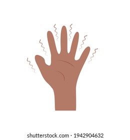 Black African American Hand With Tremor Syndrome. Parkinson Disease. Trembling, Shivering Arms. Physiological Stress Symptoms. Mental Disorders, Panic, Fear. Vector Illustration In Flat Cartoon Style.