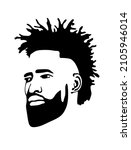 Black African African American male portrait profile face vector silhouette.Mohawk hair dreadlocks,beard.Human drawing man head stencil.Barbershop.Afro curly Hairstyle.Haircut.Curls.Plotter laser cut.