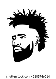 Black African African American male portrait profile face vector silhouette.Mohawk hair dreadlocks,beard.Human drawing man head stencil.Barbershop.Afro curly Hairstyle.Haircut.Curls.Plotter laser cut.