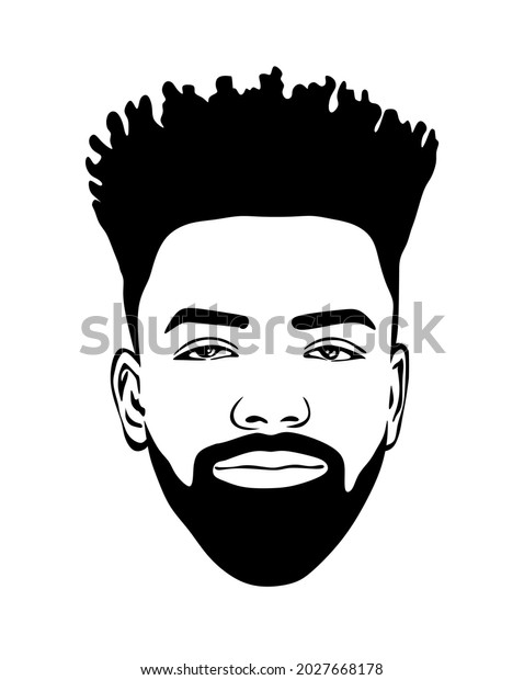 Black African African American male portrait face vector silhouette.Mohawk hair dreadlocks,beard.Human drawing man head.Barbershop.Skin Fade Twisted Flat top Afro Hairstyle.Haircut.Plotter laser cut.