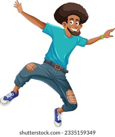 Black African American Man Cartoon Character with Afro Hair illustration