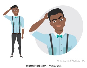 the black african american man is pensive, thinking