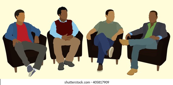 Black or African American Men Socializing in Group Therapy