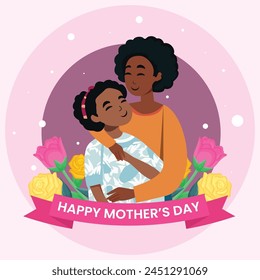 black african american mother and daughter illustration for mother's day