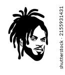Black african american Rastafarian rasta afro male face portrait vector silhouette hairstyle,beard.Bearded Man head drawing,long dreadlocks.Vinyl wall sticker decal.Plotter laser cutting.DIY cut.