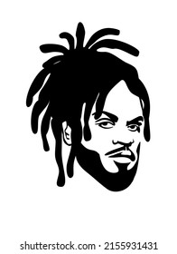 Black African American Rastafarian Rasta Afro Male Face Portrait Vector Silhouette Hairstyle,beard.Bearded Man Head Drawing,long Dreadlocks.Vinyl Wall Sticker Decal.Plotter Laser Cutting.DIY Cut.