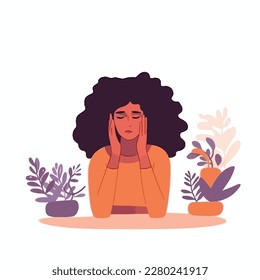 Black african american woman receives cognitive behavioral therapy for anxiety. Maternal mental health month. Medical treatment concept. Flat illustration