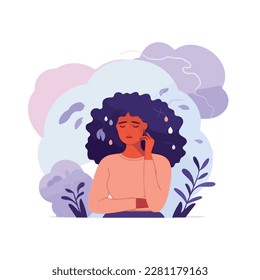 La mujer afroamericana negra recibe terapia cognitiva conductual para la ansiedad. Mes de salud mental materna. Concepto de tratamiento médico. Ilustración plana