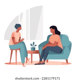 Black african american woman receives cognitive behavioral therapy for anxiety. Maternal mental health month. Medical treatment concept. Flat illustration