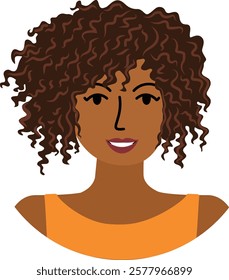 Black African American Women Portrait. Women of Colour in Orange Dress. Stylish hairstyle. Vector illustration.