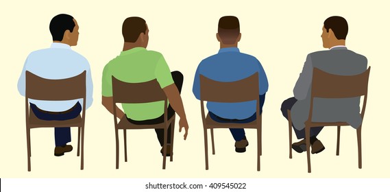 Black or African Business Men sitting In Chairs Viewed from Behind