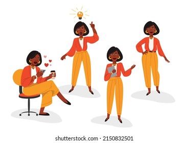 Black African business woman in different poses. 