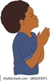 Black African child, young with hands together praying, a color vector Illustration. 