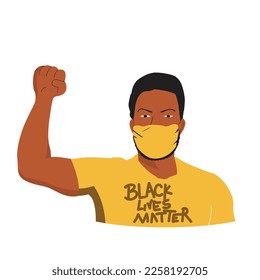 Black African man raising his hand protesting against in social activity  flat vector illustration 