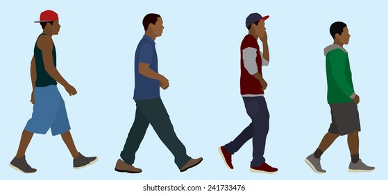 Black Or African Teen Boys Walking (Side View)