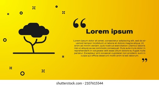 Black African tree icon isolated on yellow background. Baobab, acacia and other.  Vector