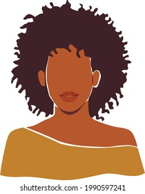 Black African woman portrait with curly hair on the white isolated background.