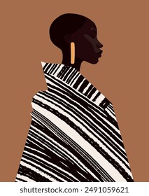 Black African Woman Queen Minimalist Woman Portrait Vector Illustration