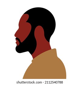 Black African-american Man Middle Age. Male Portrait On White Background. Abstract Bearded Person In Mustard Tshirt. Profile View. Illustration For Poster, Cover, Report. Template.