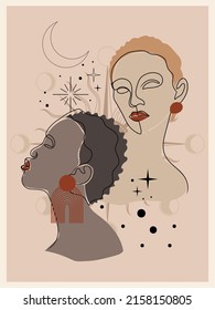 Black afro abstract woman face. Vector girl portrait.