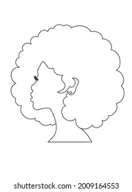 Black Afro African American girl woman lady outline line art contour vector portrait head face silhouette,waves hair puff hairstyle.Laser plotter cutting.Logo for beauty salon.Coloring book page.Cut.
